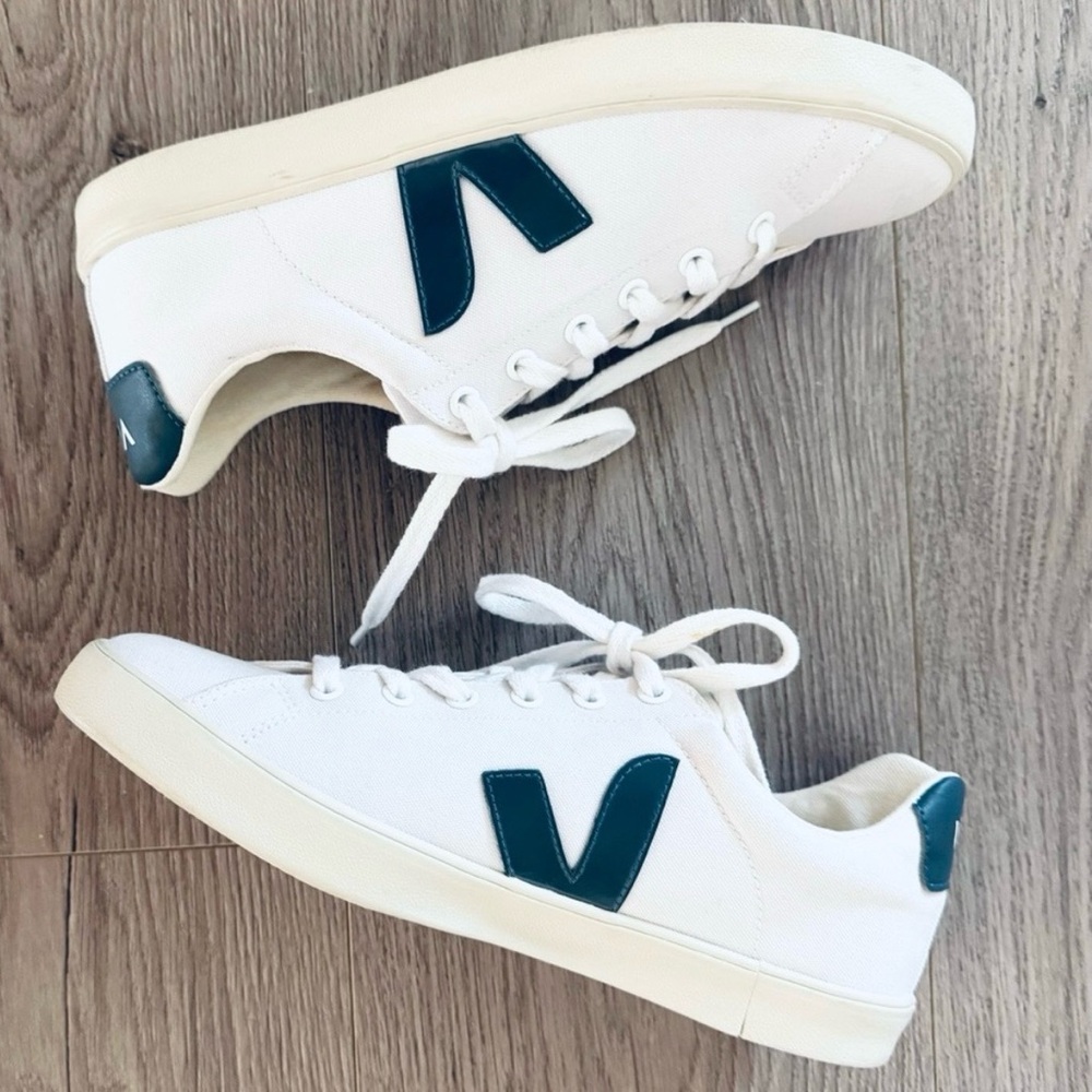 Veja White Sneakers with Teal V Detail